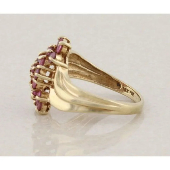 10k Yellow Gold Natural Ruby Cluster Flower Ring Size 6 - Picture 6 of 7